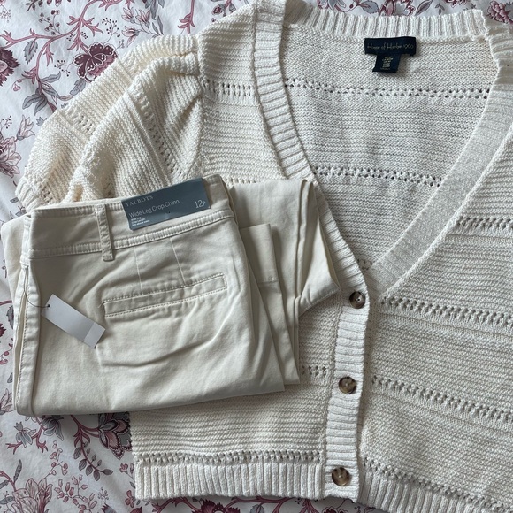 House of Harlow Knit Balloon Sleeve Crochet Button Cropped Cardigan Cream - Picture 9 of 9